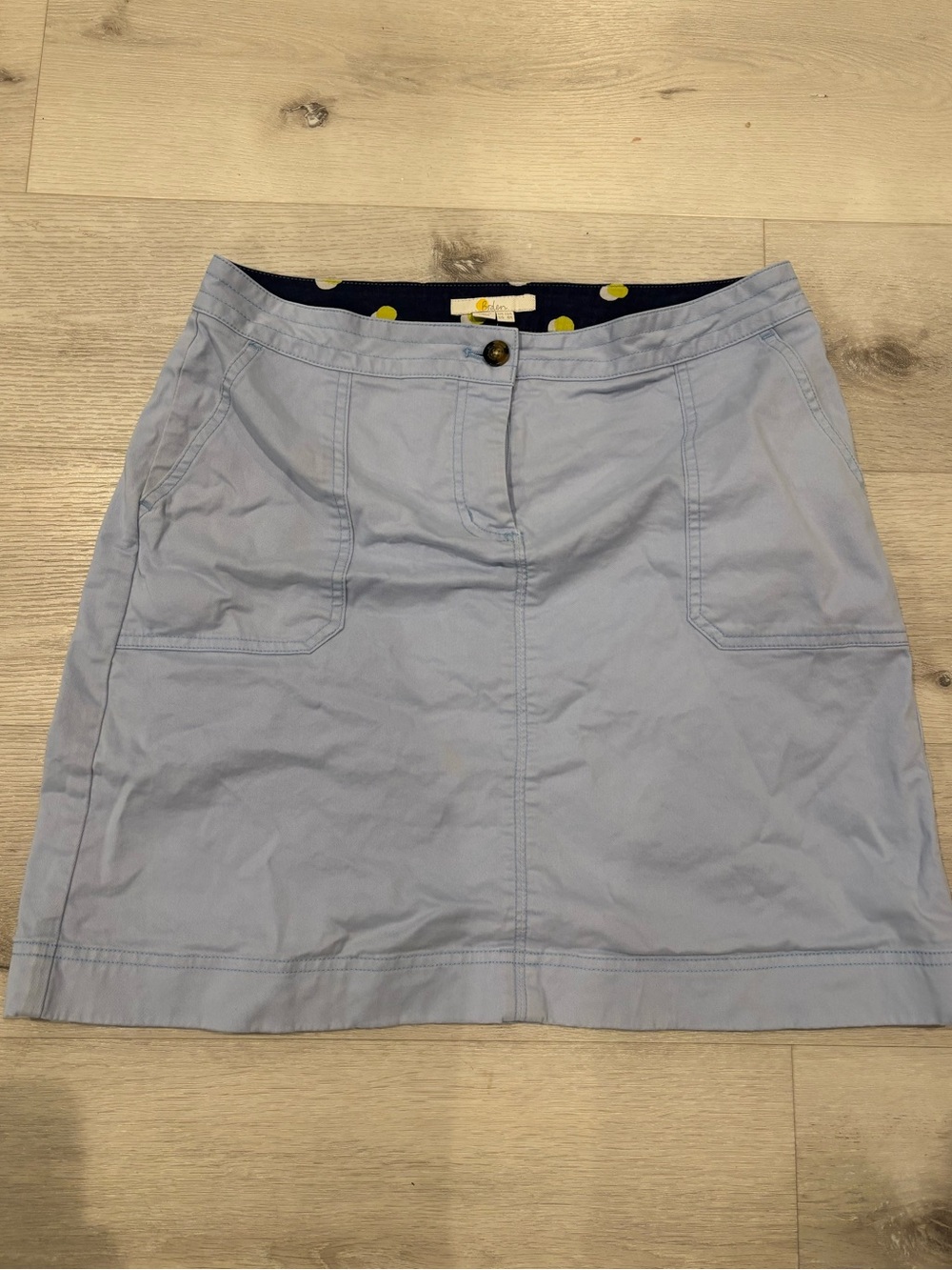 Boden Light Blue A-Line Cotton-Blend Skirt with Front Pockets